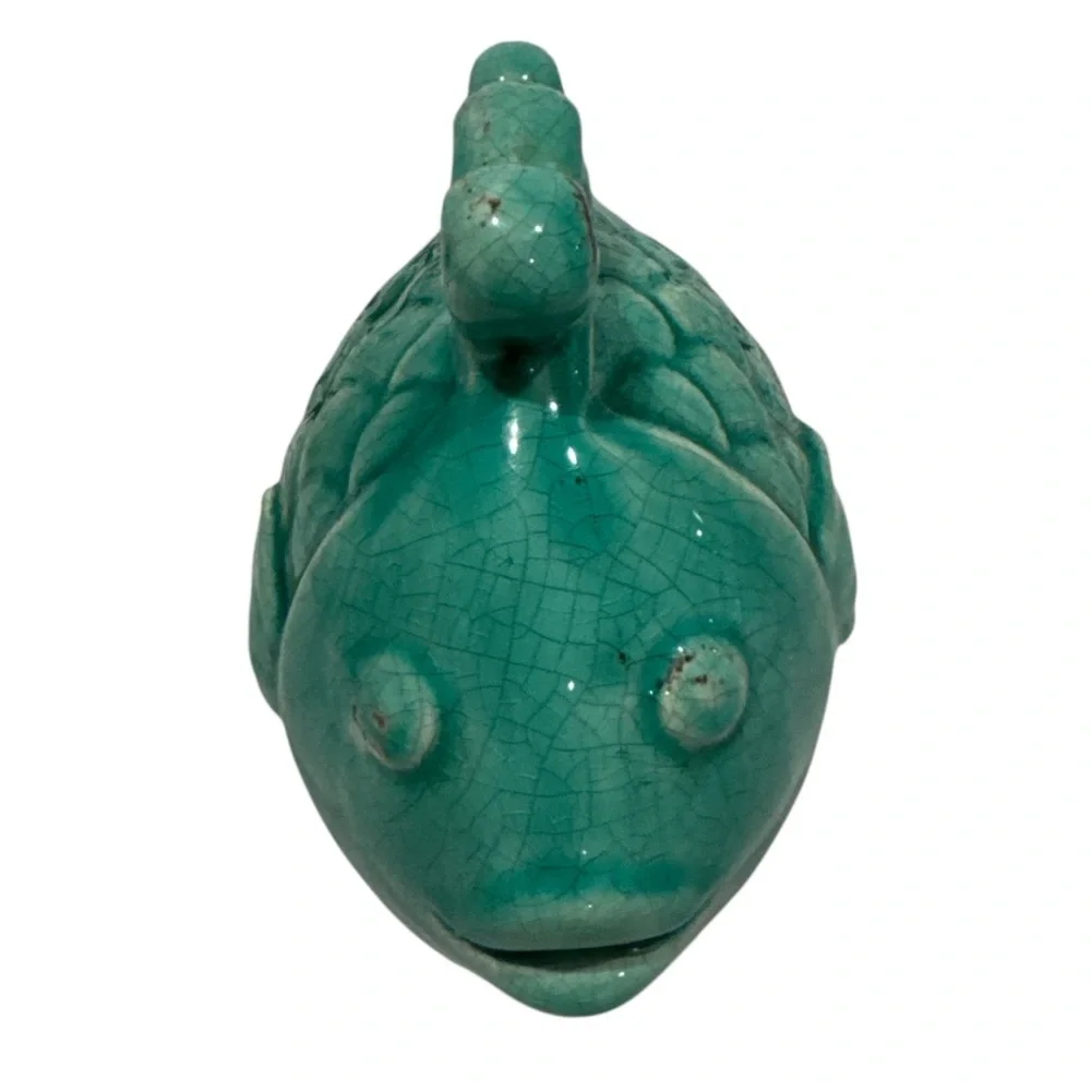 Tozai Home Turquoise Ceramic Fish with Crackle & Distessed Detail